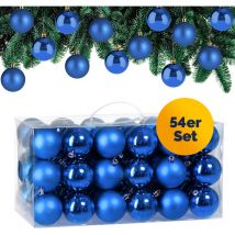 CASARIA Lot de 54 boules de Noël en plastique robuste Décoration de Noël intérieur extérieur Décoration pour sapin Bleu