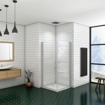 Ducha Casa - 90x90x185cm Mampara de ducha angular abatible dos hojas, 5mm cristal templado, marco de aluminio mate