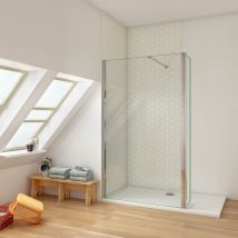 Ducha Casa - 140+30)x190cm Mampara de ducha frontal dos hojas(una fija y otro abatible), 8mm cristal templado antical, barra de sujeción incluido