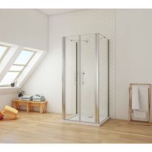 100x80x80x195cm Mampara de ducha dos paneles abatibles cuatro hojas, 6mm cristal templado antical, barra de sujeción incluido, marco de aluminio