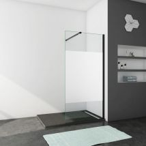 100x200cm Mampara de ducha frontal 1 hoja sin marco exterior, 8mm cristal templado antical,perfil y barra 73-120cm negro - negro mate - Ducha Casa
