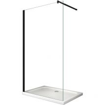 Ducha de Pared Moderna tipo Walk-in, Vidrio de 8mm con Marco y Brazo Negro, Easy-Clean, Altura 200 cm - 78-80