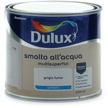 Dulux Smalto Satinato all'Acqua per Metallo Plastica e Legno Pronto all'Uso per Esterni e Interni, 0.5 Litri, Grigio Fumo