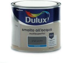 Dulux - Smalto Satinato all'Acqua per Metallo Plastica e Legno Pronto all'Uso per Esterni e Interni, 0.5 Litri, Grigio Grafite