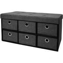 DuneDesign Coffre de Rangement pliante 76x38x38cm 6 tiroirs 80L Poufs pliable Repose-pieds rectangulaire rembourré 2 places Gris Foncé