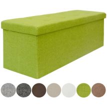 Coffre de Rangement xxl pliante 110x38x38cm incl 2 cloisons 120L Pouf pliable Repose-pieds rectangulaire rembourré 3 places Limette - Dunedesign
