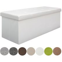 DuneDesign Coffre de Rangement xxl pliante 110x38x38cm incl 2 cloisons 120L Pouf pliable Repose-pieds rectangulaire rembourré 3 places Blanc