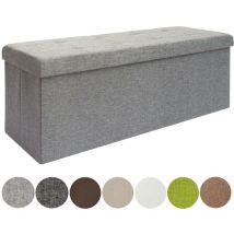 Coffre de Rangement xxl pliante 110x38x38cm incl 2 cloisons 120L Pouf pliable Repose-pieds rectangulaire rembourré 3 places Gris Clair - Dunedesign