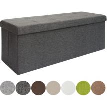 Coffre de Rangement xxl pliante 110x38x38cm incl 2 cloisons 120L Pouf pliable Repose-pieds rectangulaire rembourré 3 places Gris Foncé - Dunedesign
