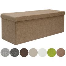 Coffre de Rangement xxl pliante 110x38x38cm incl 2 cloisons 120L Pouf pliable Repose-pieds rectangulaire rembourré 3 places Marron Clair - Dunedesign