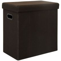 Dunedesign - Panier à Linge pliable 70L coffre de rangement pliant avec poignées couvercle pouf imitation lin Marron Foncé