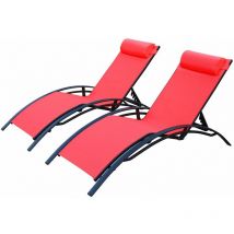 Sweeek - Duo de bains de soleil en aluminium et textilène Louisa Anthracite / Corail