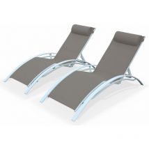 Sweeek - Duo de bains de soleil en aluminium et textilène Louisa Blanc / Taupe