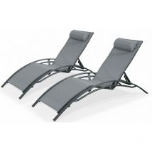 Sweeek - Duo de bains de soleil en aluminium et textilène Louisa Anthracite / Gris