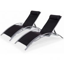 Sweeek - Duo de bains de soleil en aluminium et textilène Louisa Gris / Noir