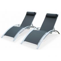Sweeek - Duo de bains de soleil en aluminium et textilène Louisa Blanc / Gris