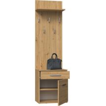 Topeshop – Duo Appendiabiti in Rovere Artigianale – 5 Appendini, Cassetto, 50x27x124 cm