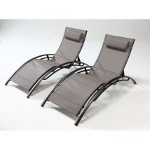 Concept-usine - Bahia Gris/Noir x2 : lot de 2 transats empilables et ajustables en aluminium et toile pvc