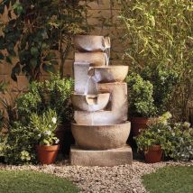 Thompson&morgan - Durable Stone Effect Tiered 4 Tier Cascade Laguna Water Feature with led Lights for Indoor & Outdoor Use Measures L37.5 x W40 x