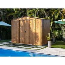 Duramax - Cabane à outils en métal 2,6x1,8m aspect bois Marron Zingué, 0,5 mm Épaisseur de paroi 261,6 x 183 cm