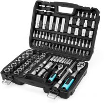 Duratech - Coffret de Douilles Embouts et Clés à Cliquet 108 pièces, Cliquet Réversible 1/2' et 1/4', Rallonges, Embouts, Douilles, Acier au