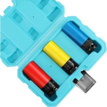 Jeu de 3 Douilles à Choc 1/2' pour Protection de Jante de Voiture, Douilles à Impact en cr-mo 17mm, 19mm, 21mm , Identification Rapide par 3