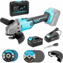 Duratech - Meuleuse d'angle sans Fil 20V (Brushless) avec Batterie 4,0Ah, Ø125mm, Disqueuse sans Fil sans Balai de Charbon avec 5 Disques à