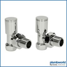 Modern Angled Heated Towel Rail Radiator Valves Pair 15mm Chrome Round Manual