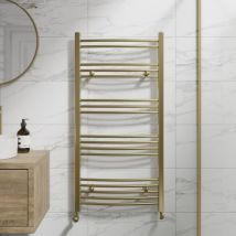 Duratherm - Brushed Brass Curved Heated Towel Rail Bathroom Radiator Designer 1200 x 600mm