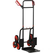 Durhand - Climbing Stairs Trolley Hand Trucks 6-Wheels Foldable Load Cart Steel - Black & Red