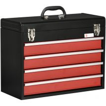 Caja De Herramientas De Acero Con 4 Cajones Tapa Abatible Y Cierres Metálicos Maletín De Herramientas Portátil Para Taller Hogar 51x22x39,5 Cm - 