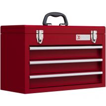 Durhand - Lockable Tool Chest with Ball Bearing Slide Drawers Red 3 Drawers - Red