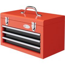 Werkzeugkiste leer, 45 x 24 x 27 cm Werkzeugkasten mit 3 Schubladen, oberes Staufach, Handgriff, Werkzeugkoffer mit 2 Schloss, Stahl, Rot - Durhand