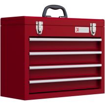 Werkzeugkoffer leer, 51 x 22 x 39,5 cm Werkzeugkasten mit 4 Schubladen, oberes Staufach, Handgriff, Werkzeugkiste mit 2 Schloss, aus Stahl, Rot