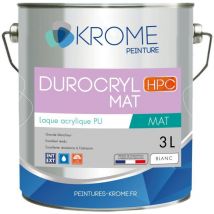 Krome Peinture - Krome Durocryl Mat Laque Acrylique Polyuréthane - Intérieur et Extérieur Couleur: Blanc - Conditionnement: 3L