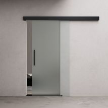 Durovin Bathrooms - Durovin 900 2050mm internal Sliding Glass Door - Fully Frosted - Black Bar Handle & Rail - With Soft Close & Track 5ft for