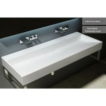 Durovin Bathrooms Cast Stone Resin Bathroom Basin - Wall Hung Or Countertop basin Sink No Tap Hole - Concealed Waste - 1200 x 460mm (WxD)
