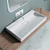 Durovin Bathrooms - Cast Stone Resin Bathroom Basin- Wall Hung Or Countertop basin Sink No Tap Hole - Concealed Waste - 900 x 460mm (WxD)