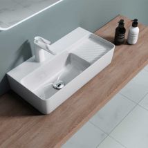 Durovin Bathrooms - Ceramic Basin - Wall Hung or Counter Top Mount Sink - Single Tap Hole With Drainboard - Rectangular 450 x 305mm (WxD)