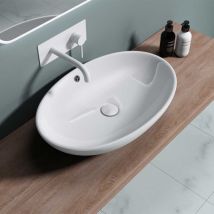 Durovin Bathrooms - Ceramic Bathroom Basin - Countertop Sink Oval Vessel Sink - Smooth Bottom With Overflow Slot (630 x 420 x 155mm)