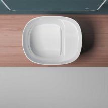 Durovin Bathrooms - Ceramic Bathroom Basin - Countertop Sink Vessel With No Overflow - Shallow Fill No Tap Hole - Rounded Wall Egg Shape (560 x 380 x