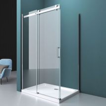 Durovin Bathrooms - l Shape Rectangular frameless Shower Enclosure - Sliding Door - 8mm Safety Clear Glass - 1200 x 1000mm With Acrylic Shower Tray