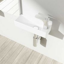 Durovin Bathrooms Mini Ceramic Sink - Wall Hung Mount - Ultra Slim Rectangular Cloakroom Hand Washing Basin - One Right Hand Tap Hole