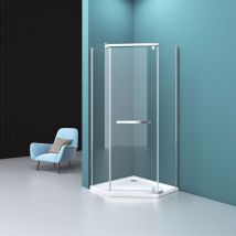Durovin Bathrooms - Pentagonal Shower Enclosure - Pivot Hinged Door with Bar Handle - 8mm Safety Clear Glass - 1000 x 1000mm