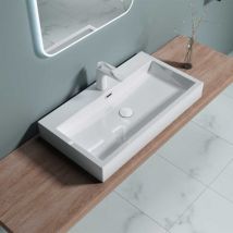 Durovin Bathrooms - Bathroom Cloakroom Stone Resin Wall Hung Basin 765 x 420 x 100mm (WxDxH) - One Tap Hole With Overflow