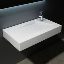 Durovin Bathrooms - Bathroom Cloakroom 800x460mm Stone Resin Basin - Wall Hung Or Countertop Mount Rectangular Bathroom Sink - One Corner Tap Hole