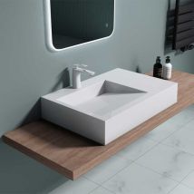 Durovin Bathrooms - Bathroom Cloakroom 750×500mm Stone Resin Bathroom Basin With Side Hand Shelf - Wall Hung Or Countertop Rectangular Sink - No