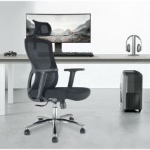 Durrafy - Bürostuhl Ergonomisch, Schreibtischstuhl mit Verstellbarer Kopfstütze, Armlehnen, Lendenwirbelstütze, Drehstuhl Wippfunktion90°-120°,