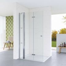 Walk in Duschwände Glas rahmenlos, Duschabtrennung mit Festteil und Eckregale 8. 95x 187cm Drehfalttür 5mm sicherheitsglas - Aquabatos