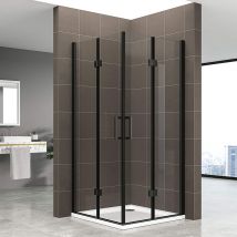 Duschbär - Duschkabine Belle mit Falttüren Eckduschkabine aus durchsichtigem esg Sicherheitsglas 180 cm hoch mit schwarzen Aluprofilen DGK63 80x80 cm